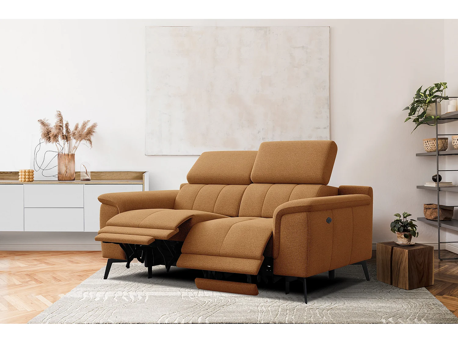 FIERO Sofa 2-Sitzer mit 2 Relaxfunktionen und verstellbare Kopfstützen, orange