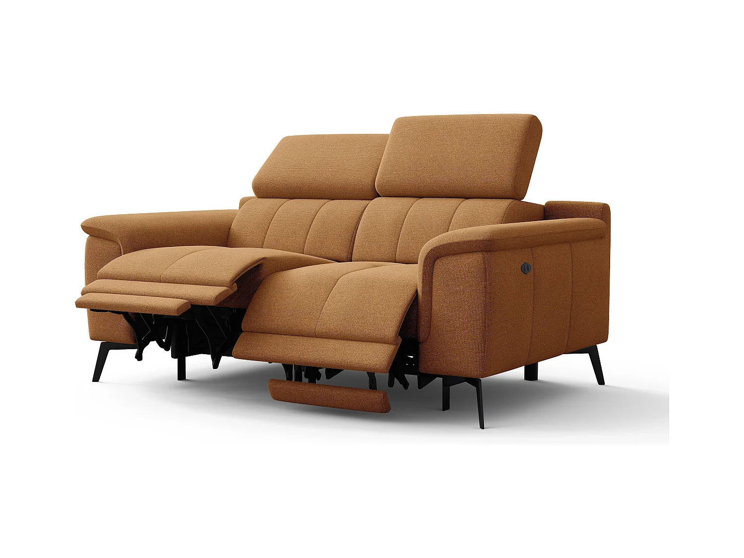 Canapé droit avec 2 relax électriques tissu orange - FIERO
