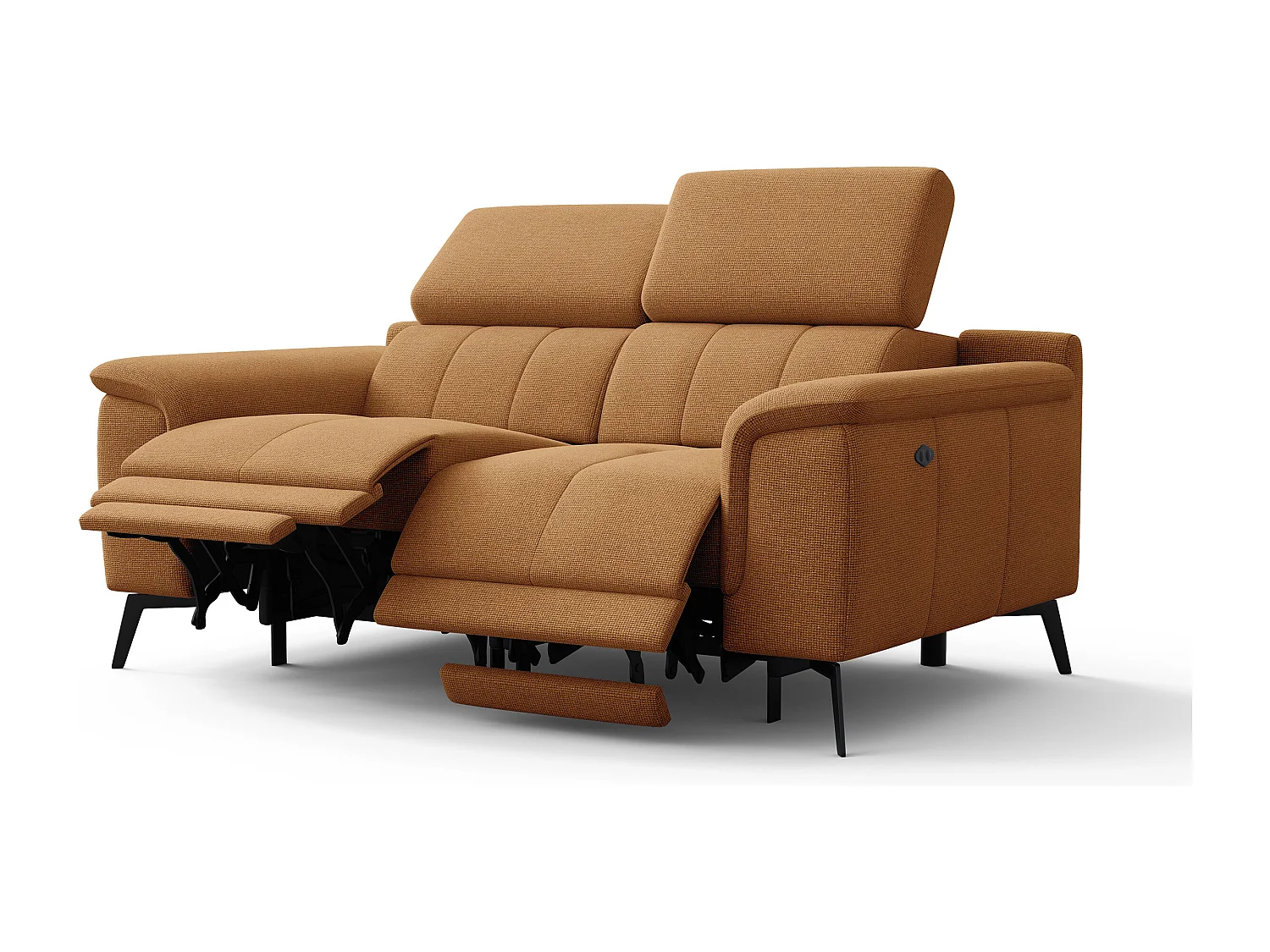 Canapé droit avec 2 relax électriques tissu orange - FIERO