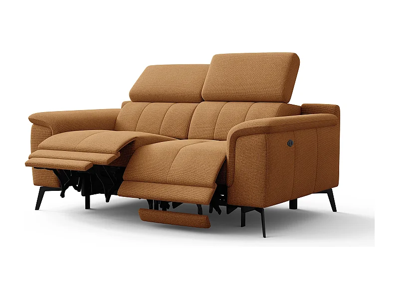 Canapé droit avec 2 relax électriques tissu orange - FIERO
