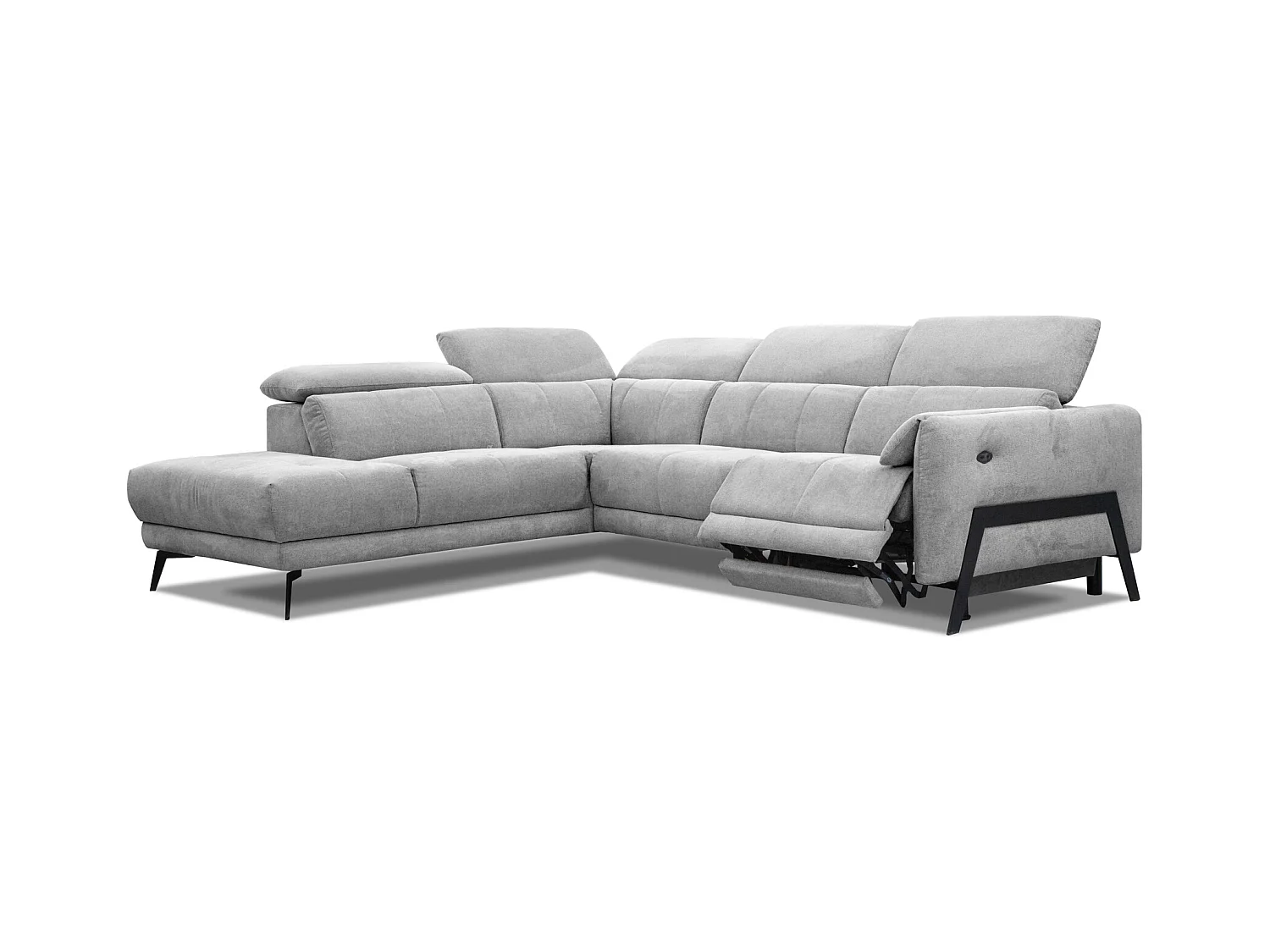 SCALA Ecksofa 5-Sitzer links mit 1 Relaxfunktion und verstellbare Kopfstützen, hellgrau