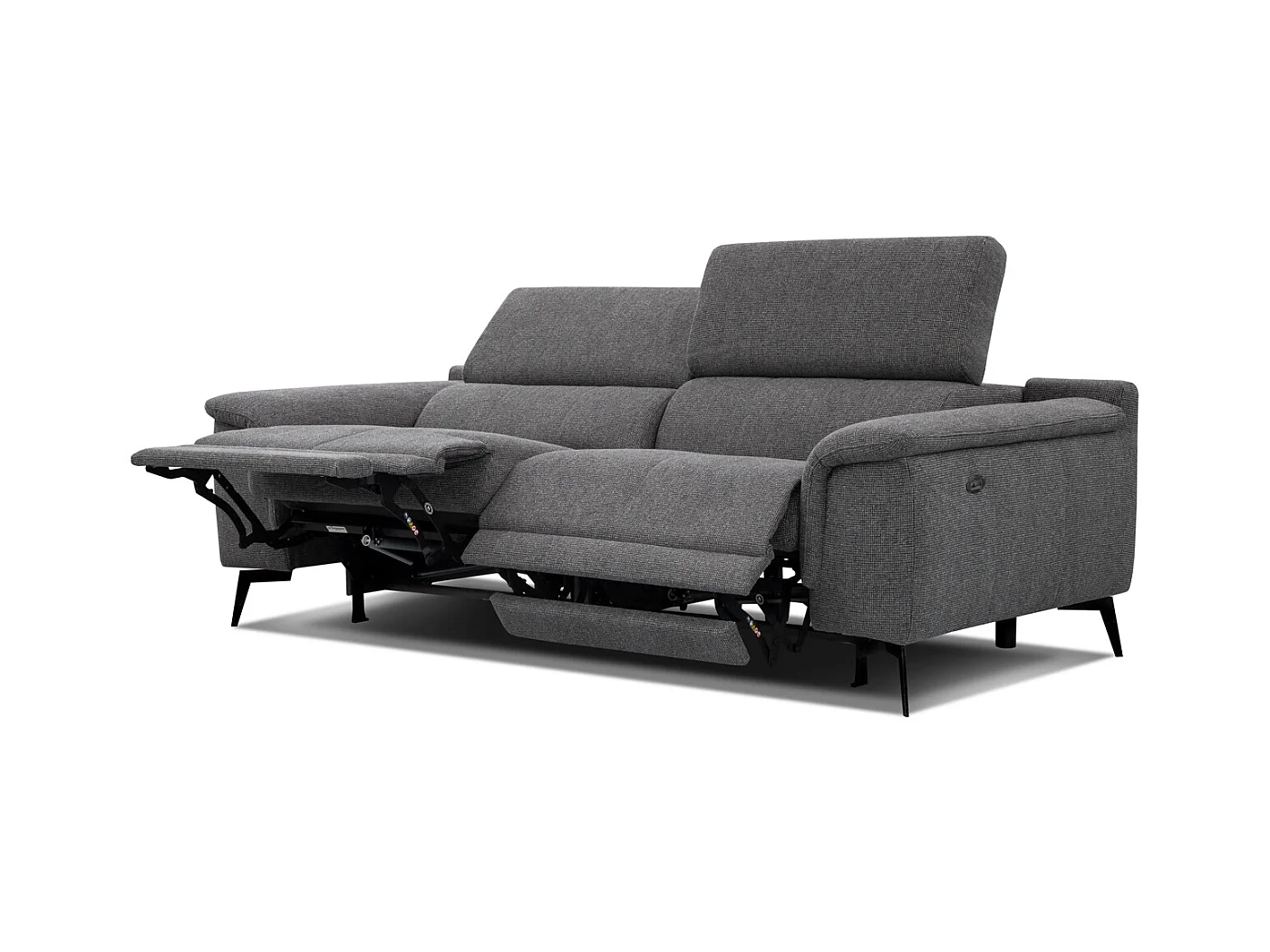 Canapé droit 3 places avec 2 relax électriques tissu gris foncé - FIERO