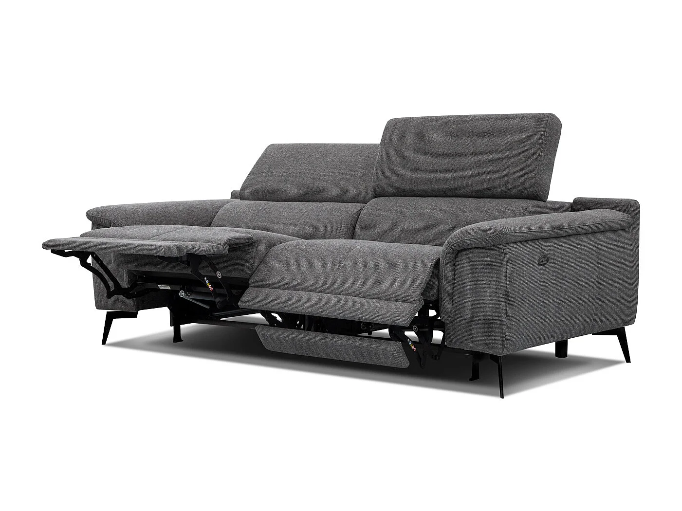 FIERO Sofa 3-Sitzer mit 2 Relaxfunktionen und verstellbare Kopfstützen, dunkelgrau