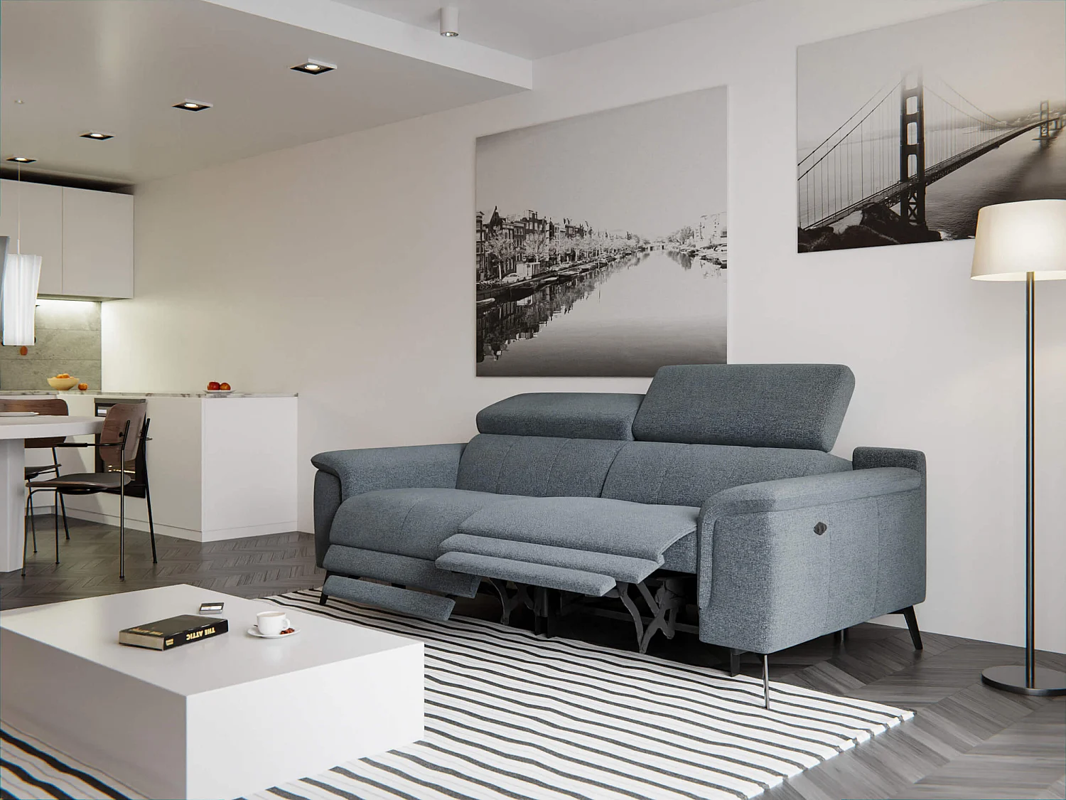 FIERO Sofa 3-Sitzer mit 2 Relaxfunktionen und verstellbare Kopfstützen, dunkelgrau