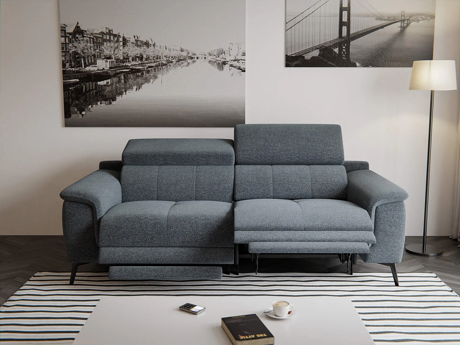 Canapé droit 3 places avec 2 relax électriques tissu gris foncé - FIERO