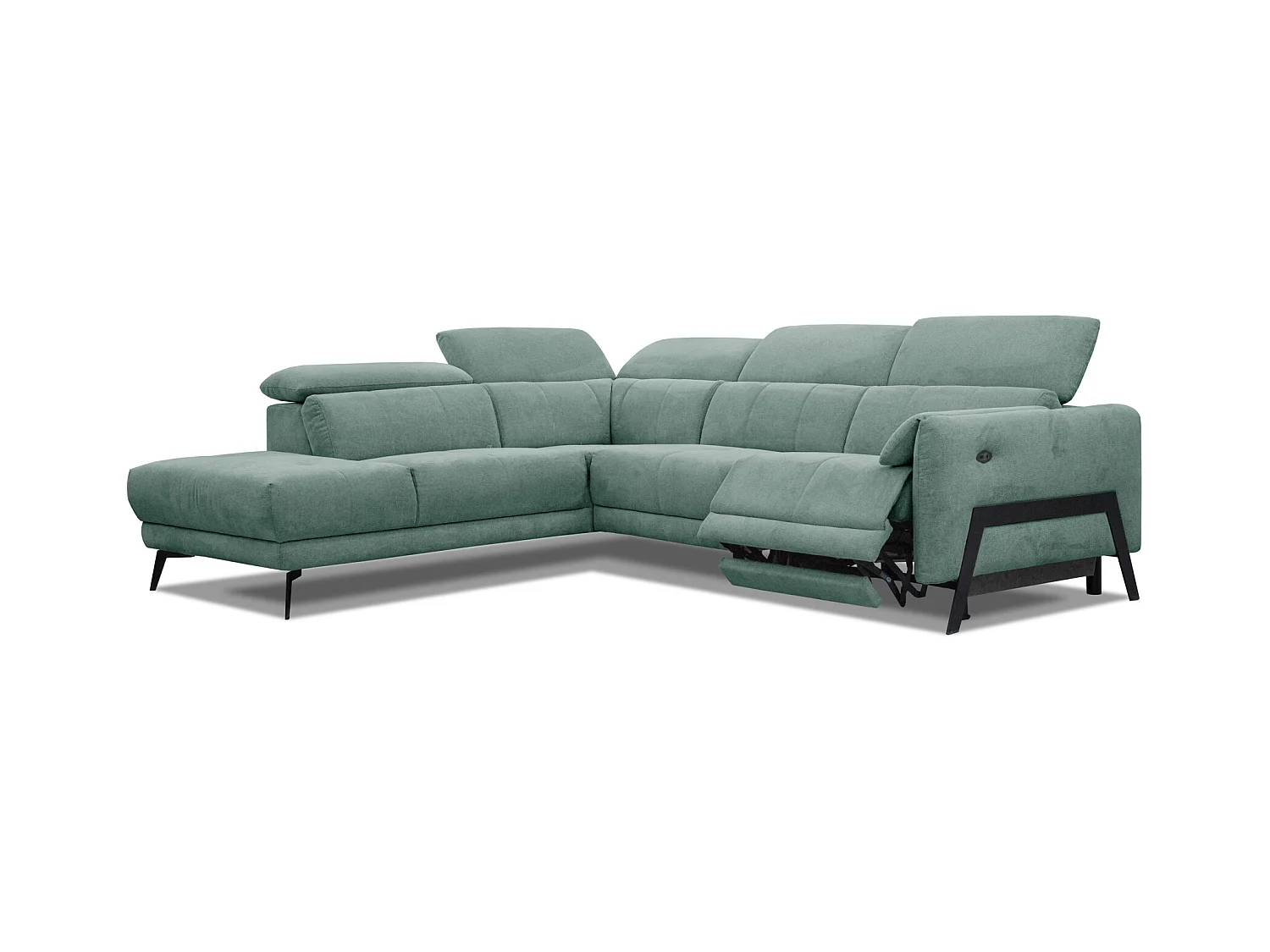 SCALA Ecksofa 5-Sitzer links mit 1 Relaxfunktion und verstellbare Kopfstützen, grün