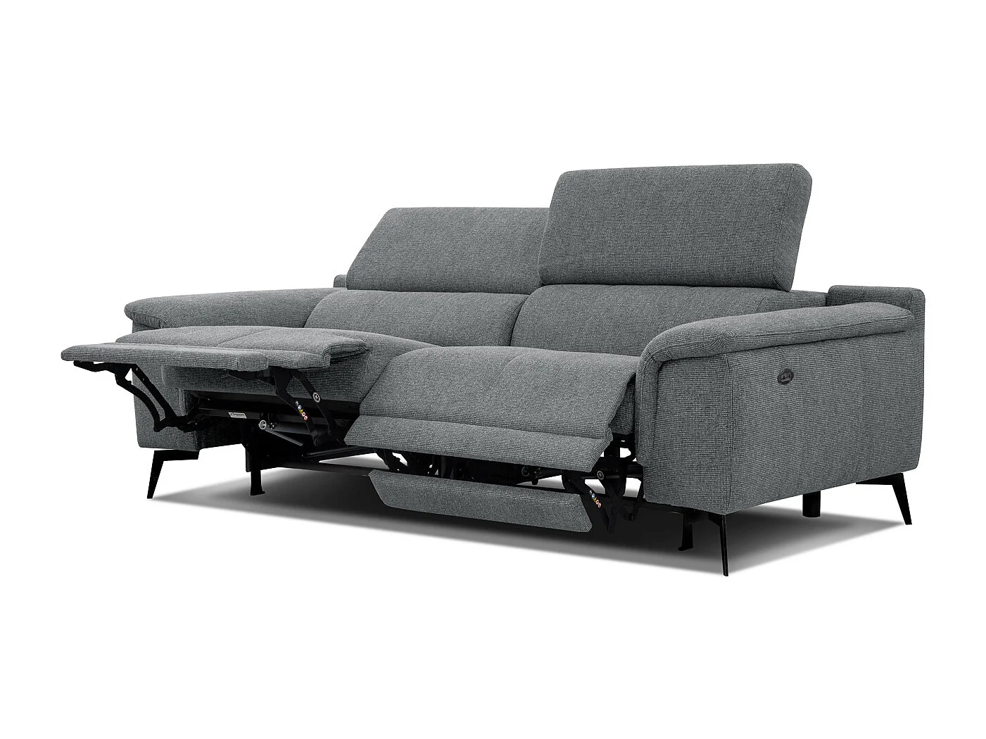 FIERO Sofa 3-Sitzer mit 2 Relaxfunktionen und verstellbare Kopfstützen, grau