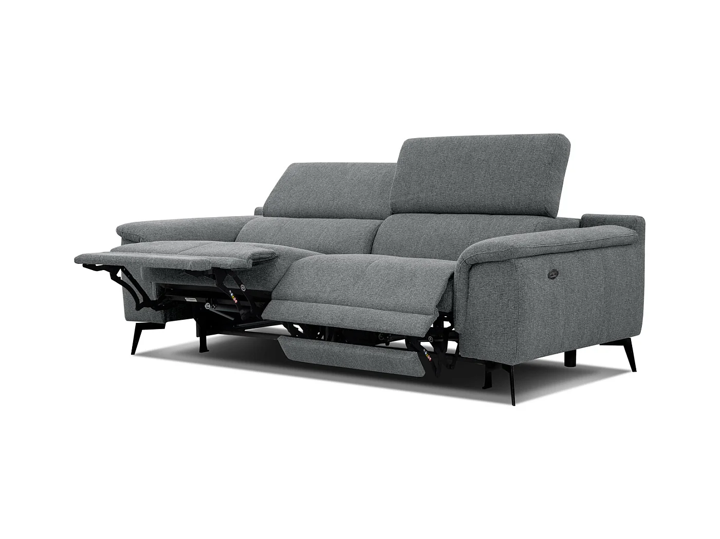 Canapé droit 3 places avec 2 relax électriques tissu gris - FIERO