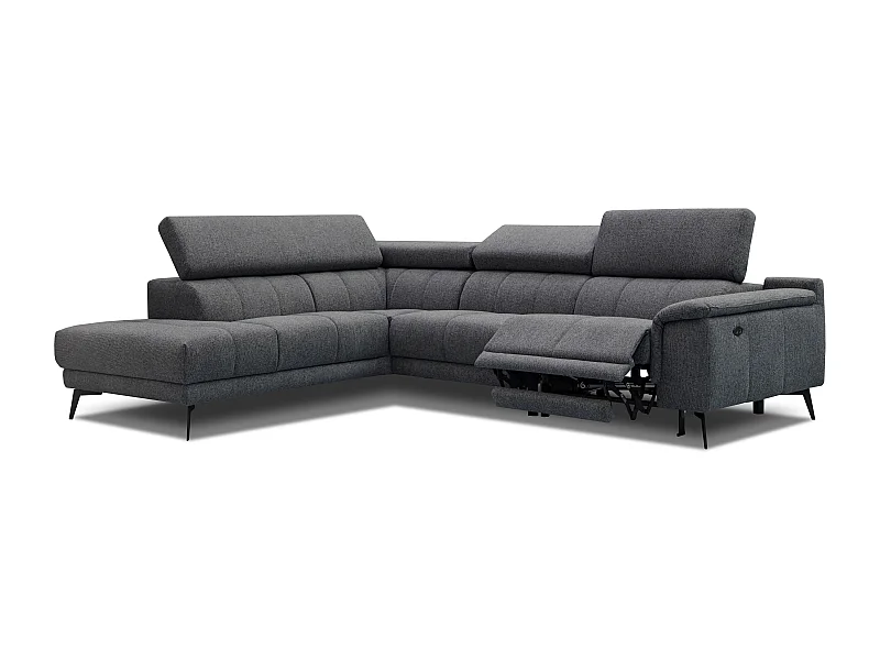 FIERO Ecksofa 5-Sitzer links mit 1 Relaxfunktion und verstellbare Kopfstützen, dunkelgrau