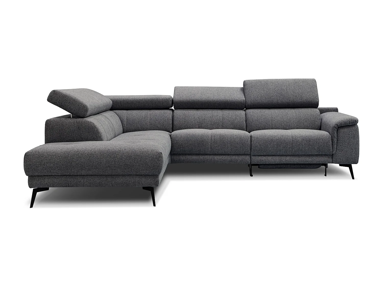 FIERO Ecksofa 5-Sitzer links mit 1 Relaxfunktion und verstellbare Kopfstützen, dunkelgrau