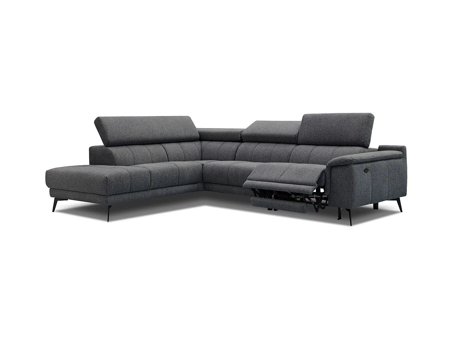 Canapé d'angle 5 places avec un relax électrique tissu gris foncé - FIERO