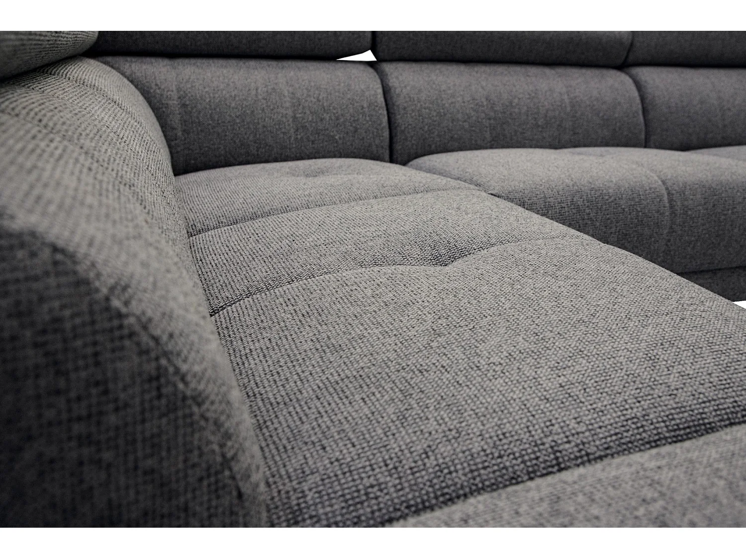 FIERO Ecksofa 5-Sitzer links mit 1 Relaxfunktion und verstellbare Kopfstützen, dunkelgrau