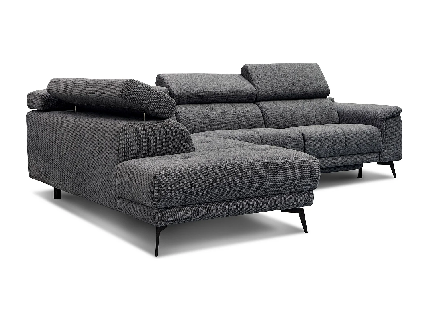 FIERO Ecksofa 5-Sitzer links mit 1 Relaxfunktion und verstellbare Kopfstützen, dunkelgrau