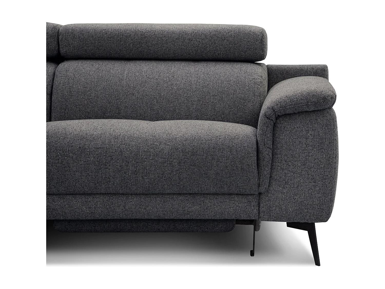 FIERO Ecksofa 5-Sitzer links mit 1 Relaxfunktion und verstellbare Kopfstützen, dunkelgrau