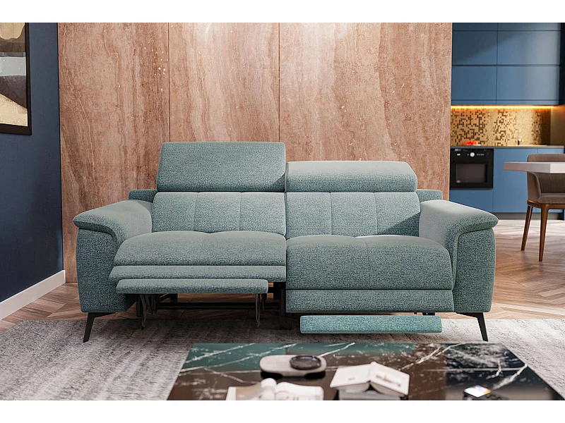 FIERO Sofa 3-Sitzer mit 2 Relaxfunktionen und verstellbare Kopfstützen, mint