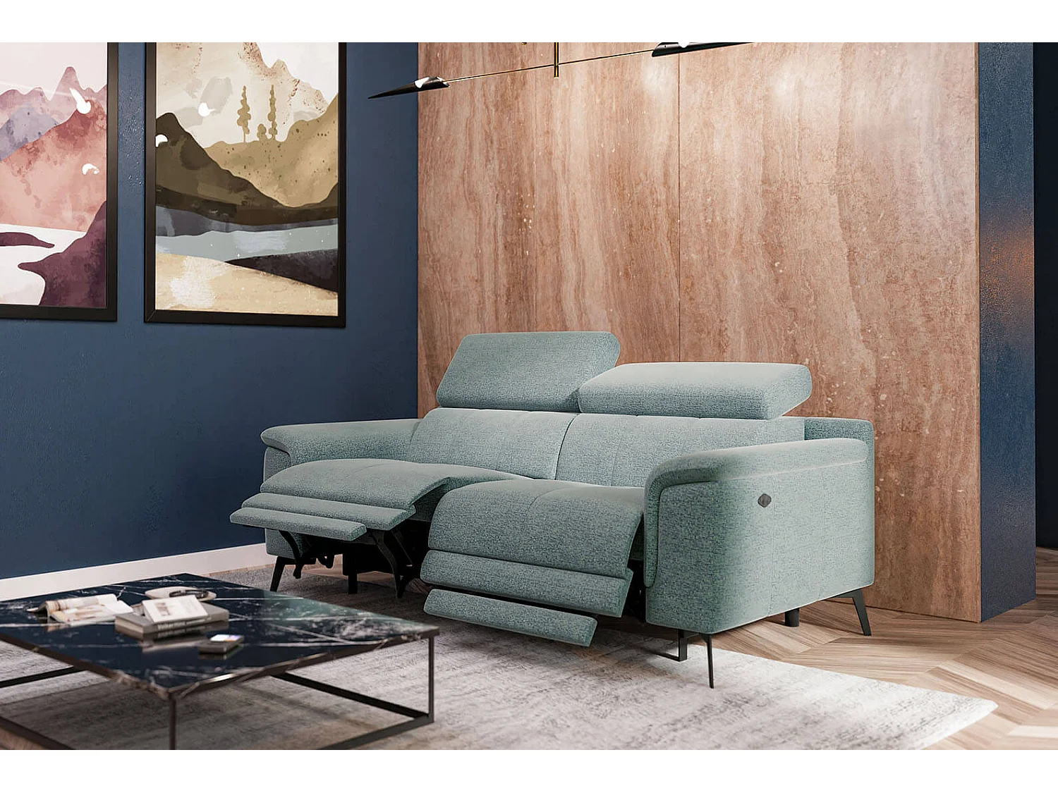 FIERO Sofa 3-Sitzer mit 2 Relaxfunktionen und verstellbare Kopfstützen, mint