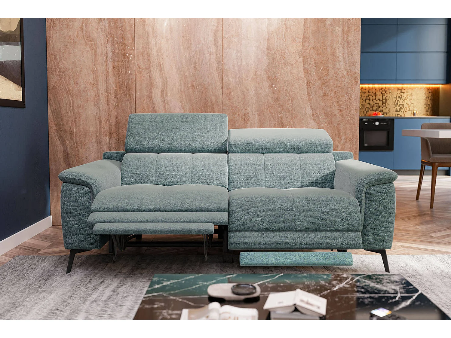 FIERO Sofa 3-Sitzer mit 2 Relaxfunktionen und verstellbare Kopfstützen, mint