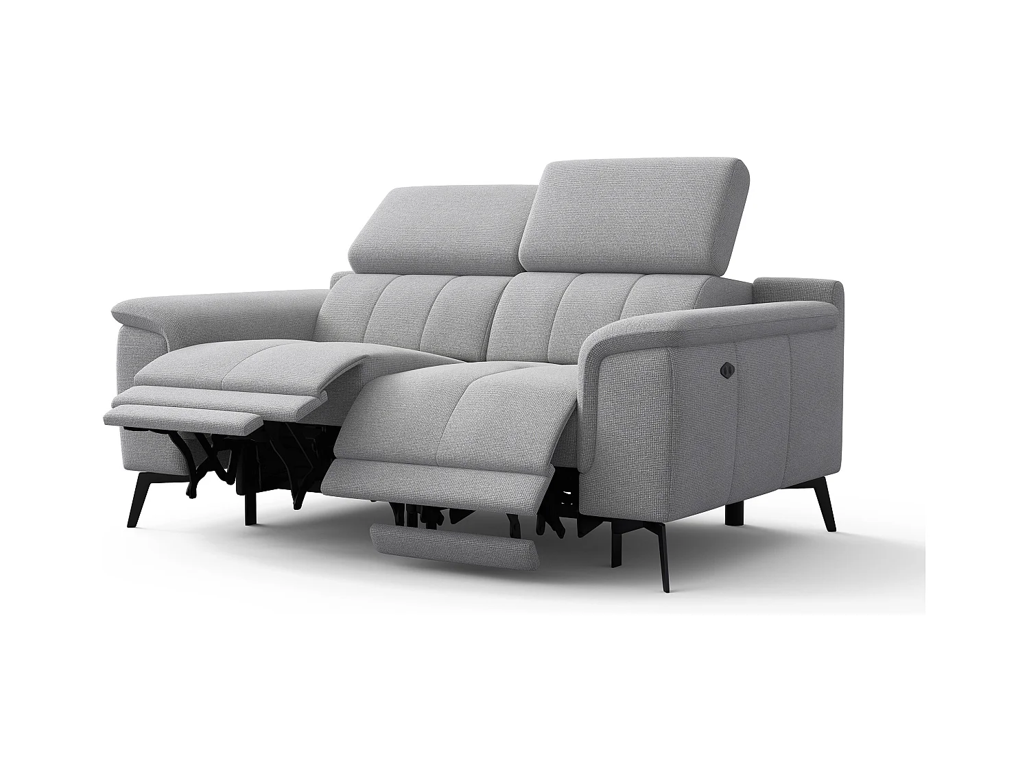Canapé droit avec 2 relax électriques tissu gris platine - FIERO