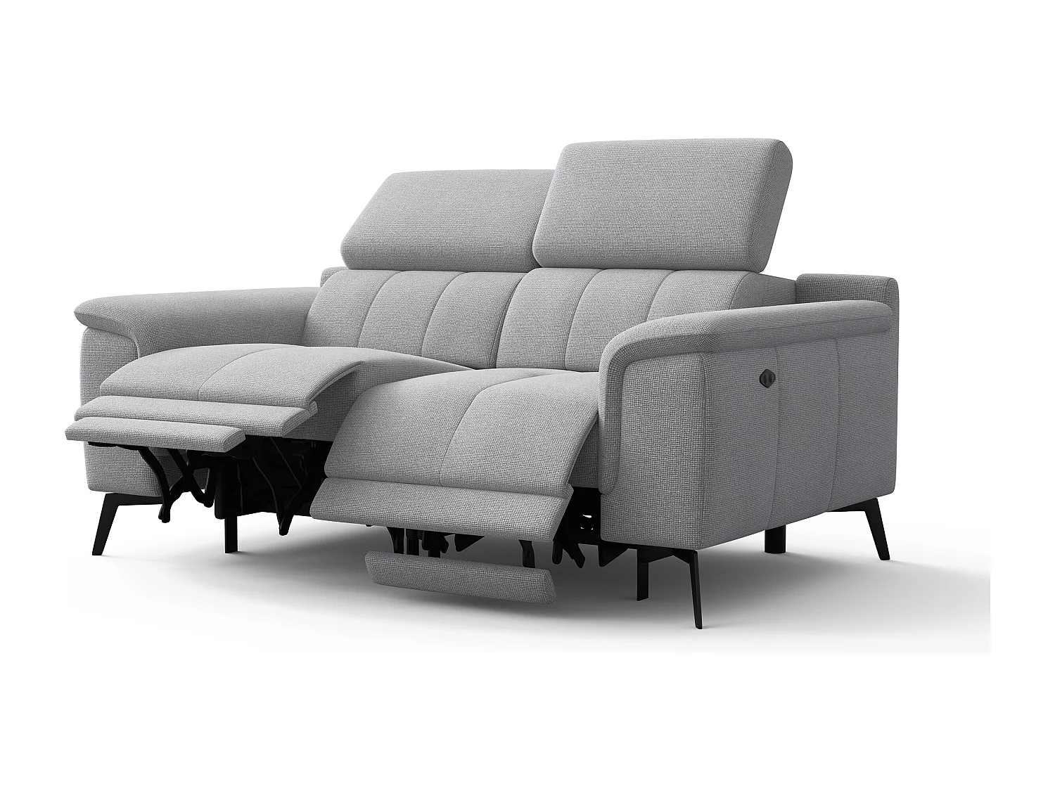 FIERO Sofa 2-Sitzer mit 2 Relaxfunktionen und verstellbare Kopfstützen, silbergrau