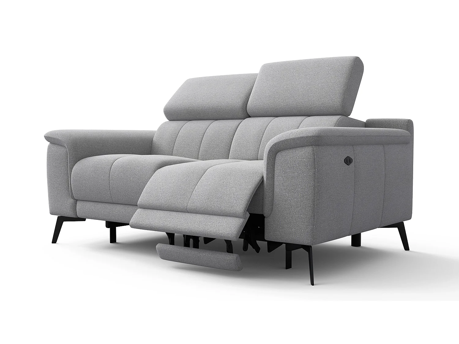 Canapé droit avec 2 relax électriques tissu gris platine - FIERO