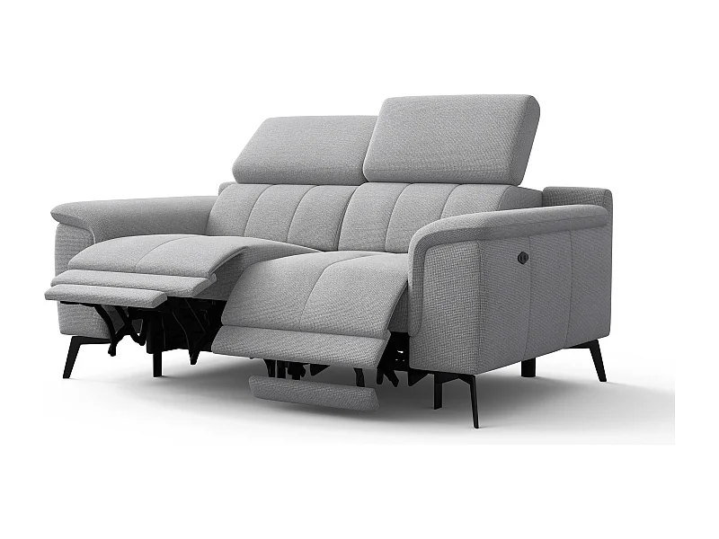Canapé droit avec 2 relax électriques tissu gris platine - FIERO