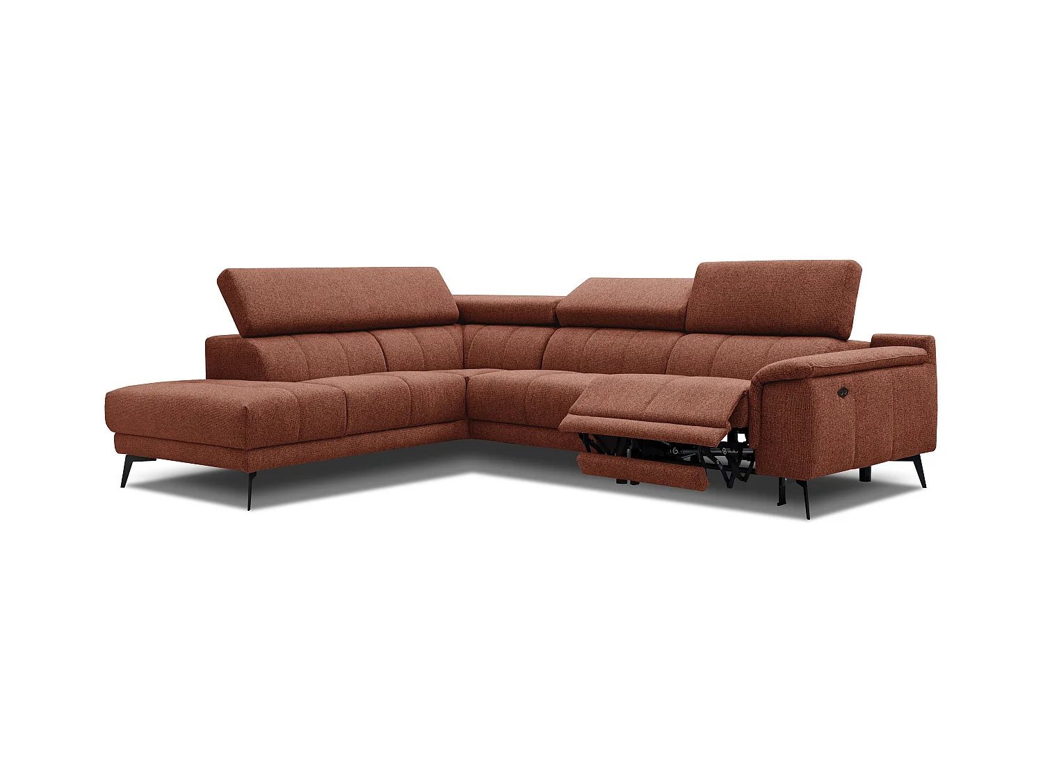 Canapé d'angle 5 places avec un relax électrique tissu rouge brique - FIERO