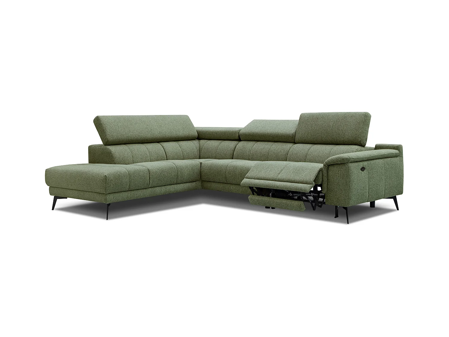 Canapé d'angle 5 places avec un relax électrique tissu vert olive - FIERO