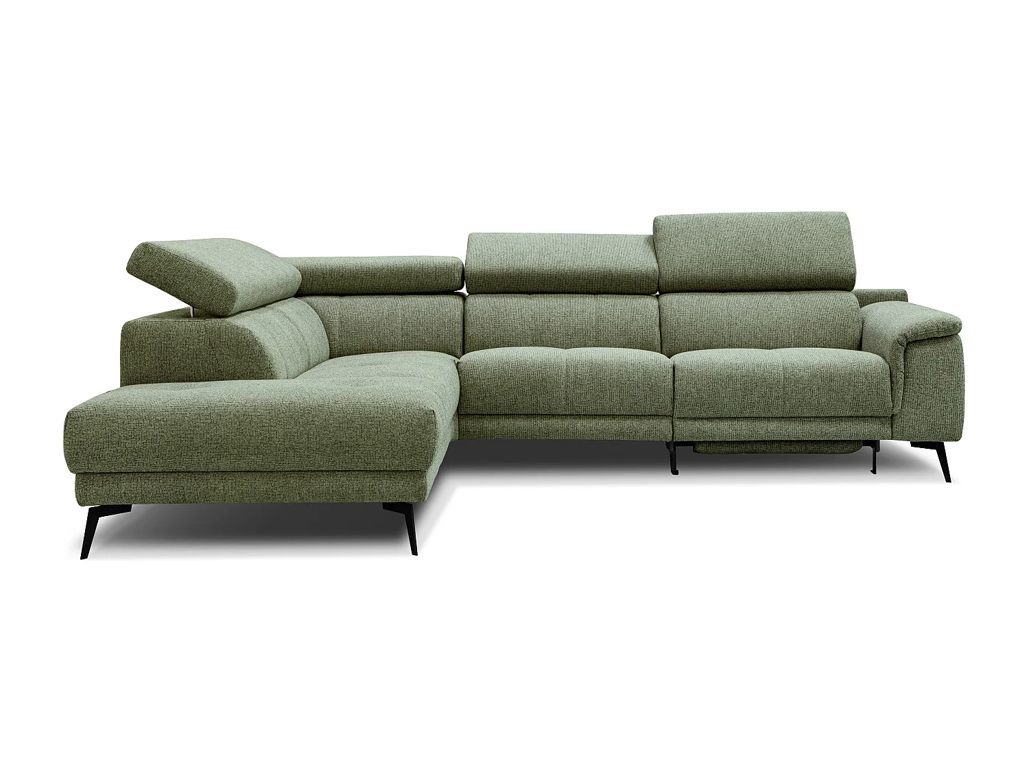 Canapé d'angle 5 places avec un relax électrique tissu vert olive - FIERO