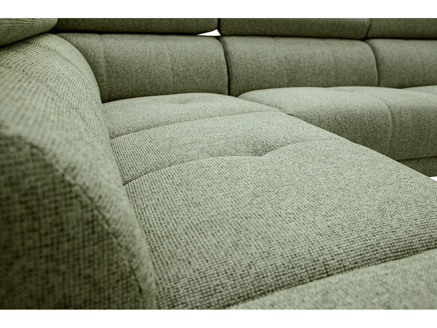 FIERO Ecksofa 5-Sitzer links mit 1 Relaxfunktion und verstellbare Kopfstützen, olive