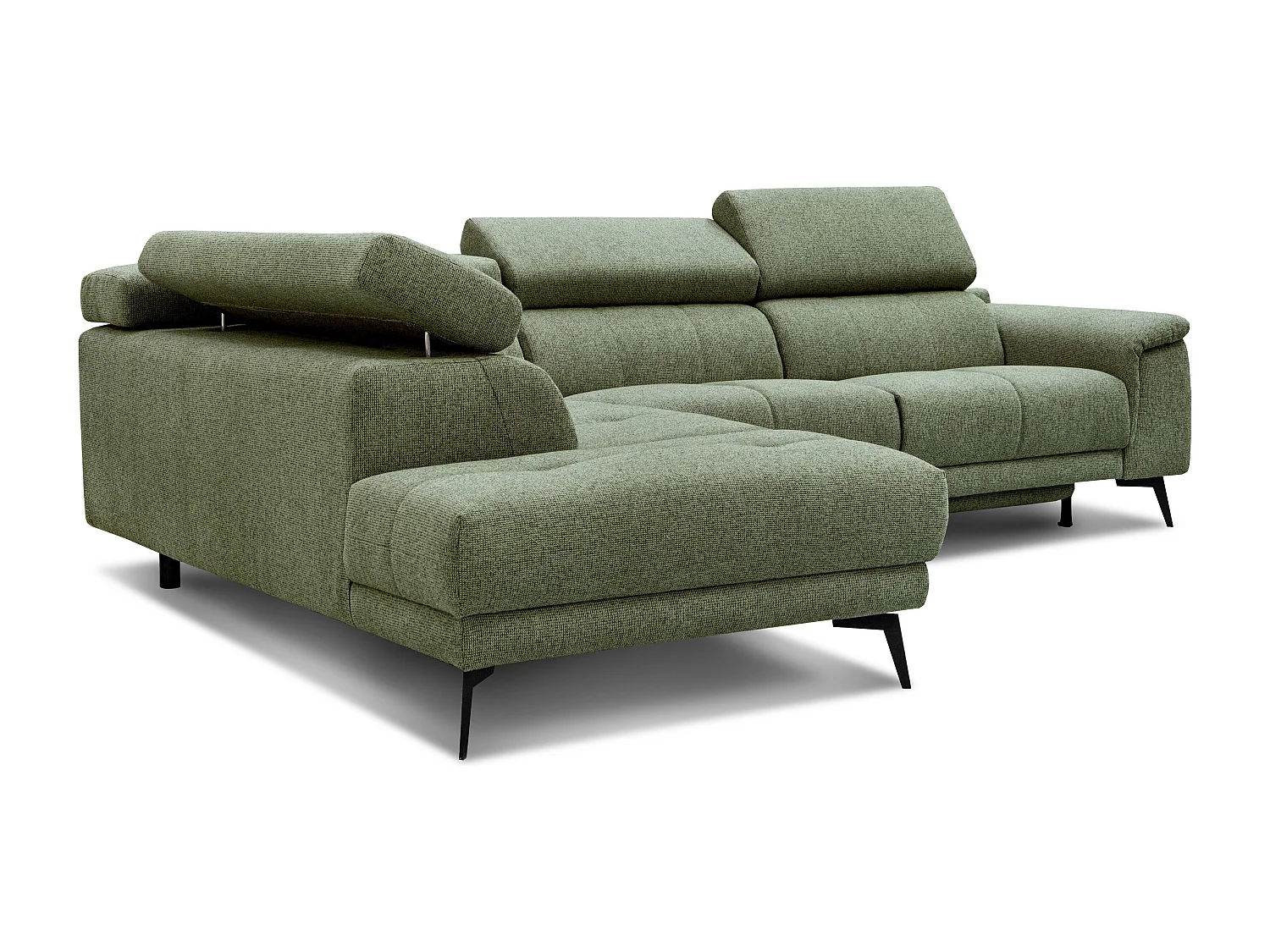 FIERO Ecksofa 5-Sitzer links mit 1 Relaxfunktion und verstellbare Kopfstützen, olive