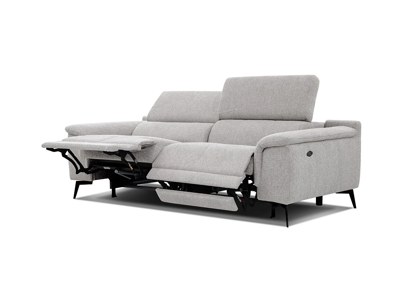 Canapé droit 3 places avec 2 relax électriques tissu gris pérlé - FIERO