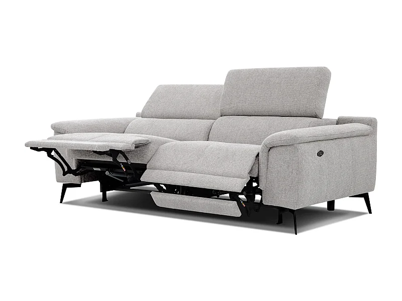 Canapé droit 3 places avec 2 relax électriques tissu gris pérlé - FIERO
