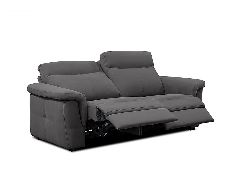 Canapé droit 3 places tissu gris noir avec relax électrique - JONES