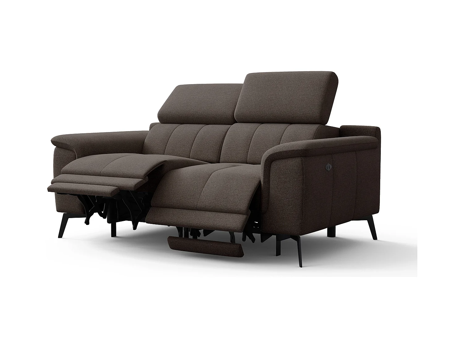 Canapé droit avec 2 relax électriques tissu marron - FIERO