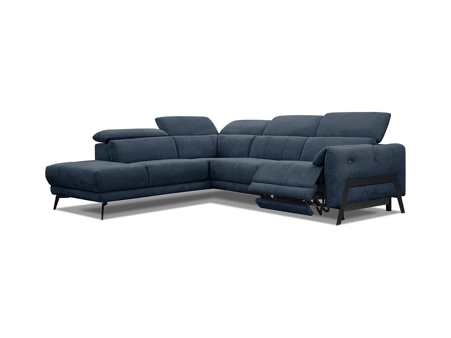 SCALA Ecksofa 5-Sitzer links mit 1 Relaxfunktion und verstellbare Kopfstützen, marineblau