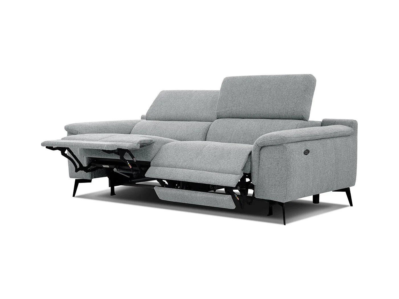 Canapé droit 3 places avec 2 relax électriques tissu argenté  - FIERO