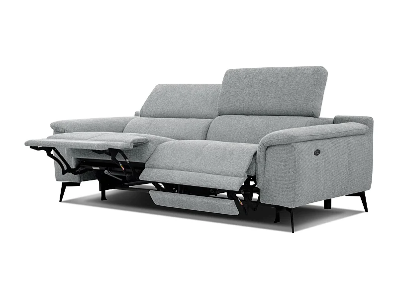 FIERO Sofa 3-Sitzer mit 2 Relaxfunktionen und verstellbare Kopfstützen, silbergrau