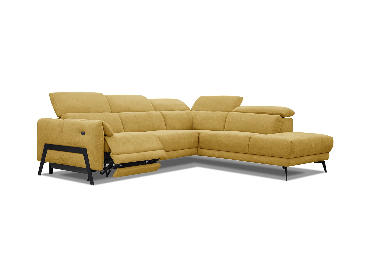 SCALA Ecksofa 5-Sitzer rechts mit 1 Relaxfunktion und verstellbare Kopfstützen, gelb
