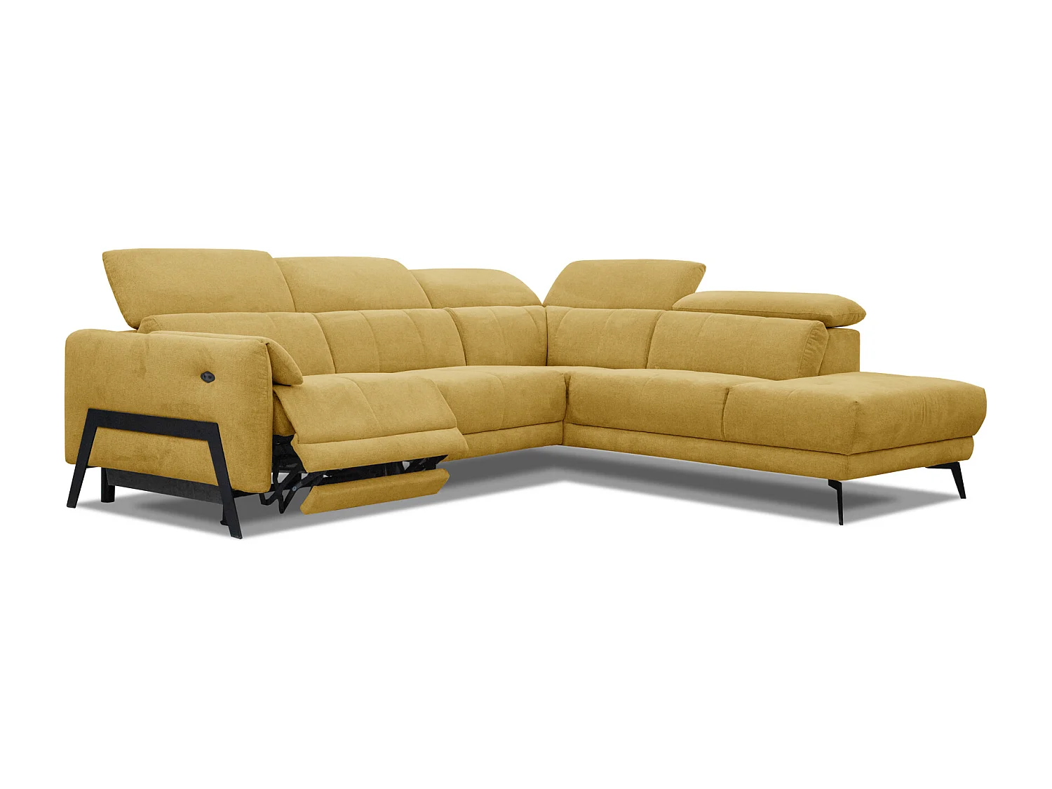 Canapé d'angle 5 places avec un relax électrique tissu jaune - SCALA