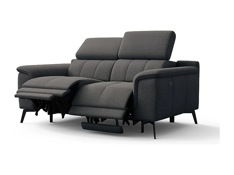 FIERO Sofa 2-Sitzer mit 2 Relaxfunktionen und verstellbare Kopfstützen, dunkelgrau