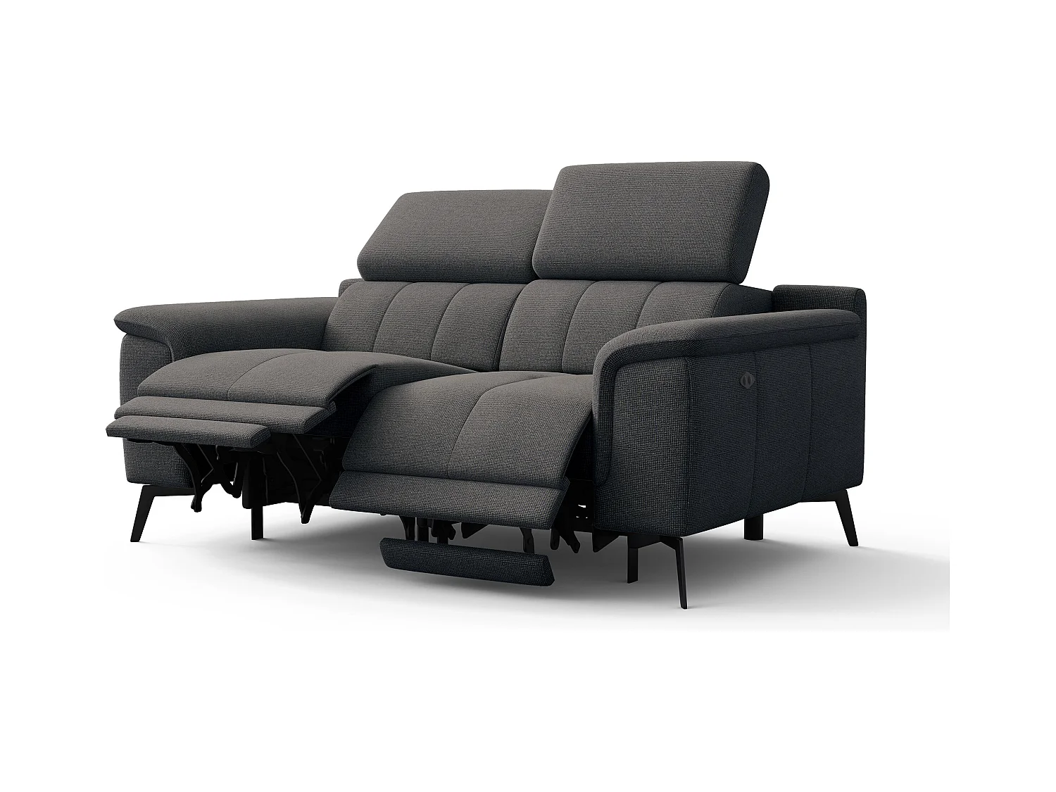 Canapé droit avec 2 relax électriques tissu gris foncé - FIERO