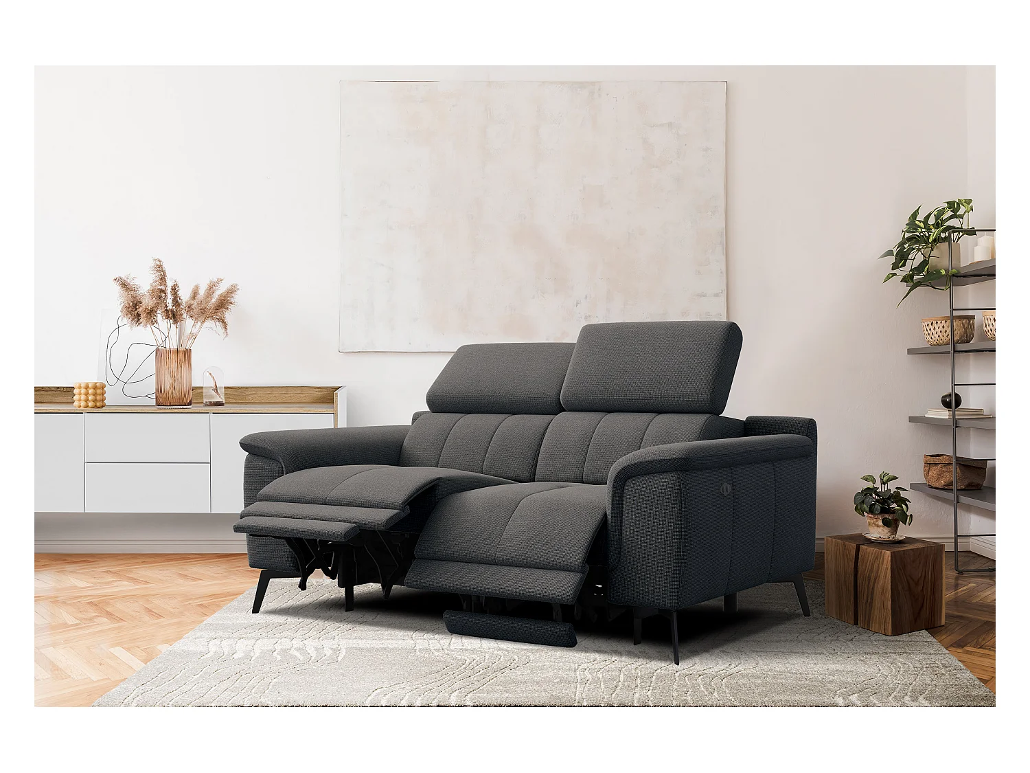 Canapé droit avec 2 relax électriques tissu gris foncé - FIERO