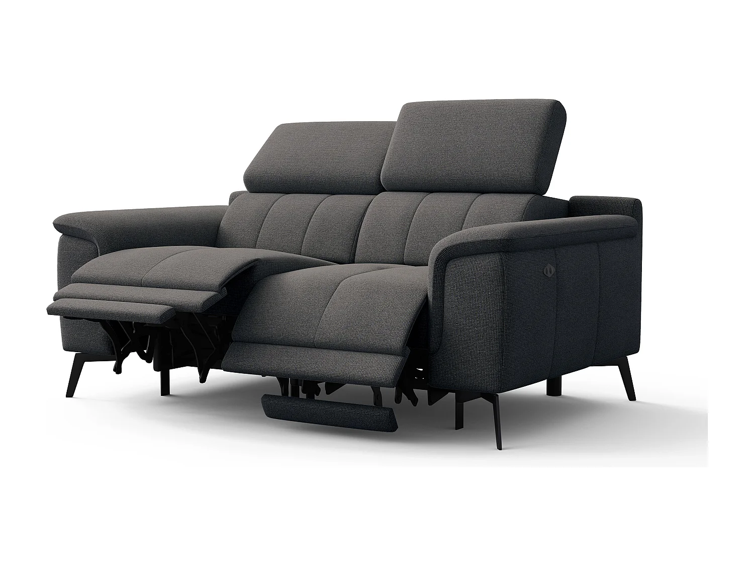 Canapé droit avec 2 relax électriques tissu gris foncé - FIERO