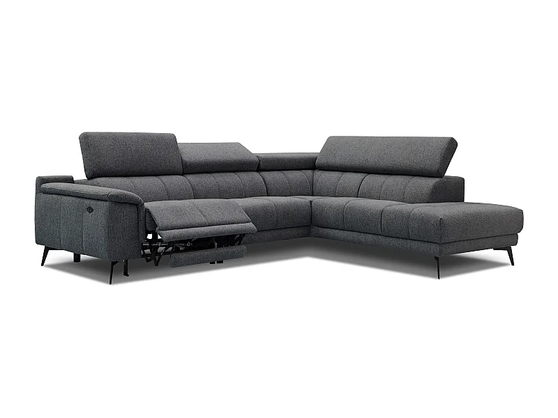 FIERO Ecksofa 5-Sitzer rechts mit 1 Relaxfunktion und verstellbare Kopfstützen, dunkelgrau