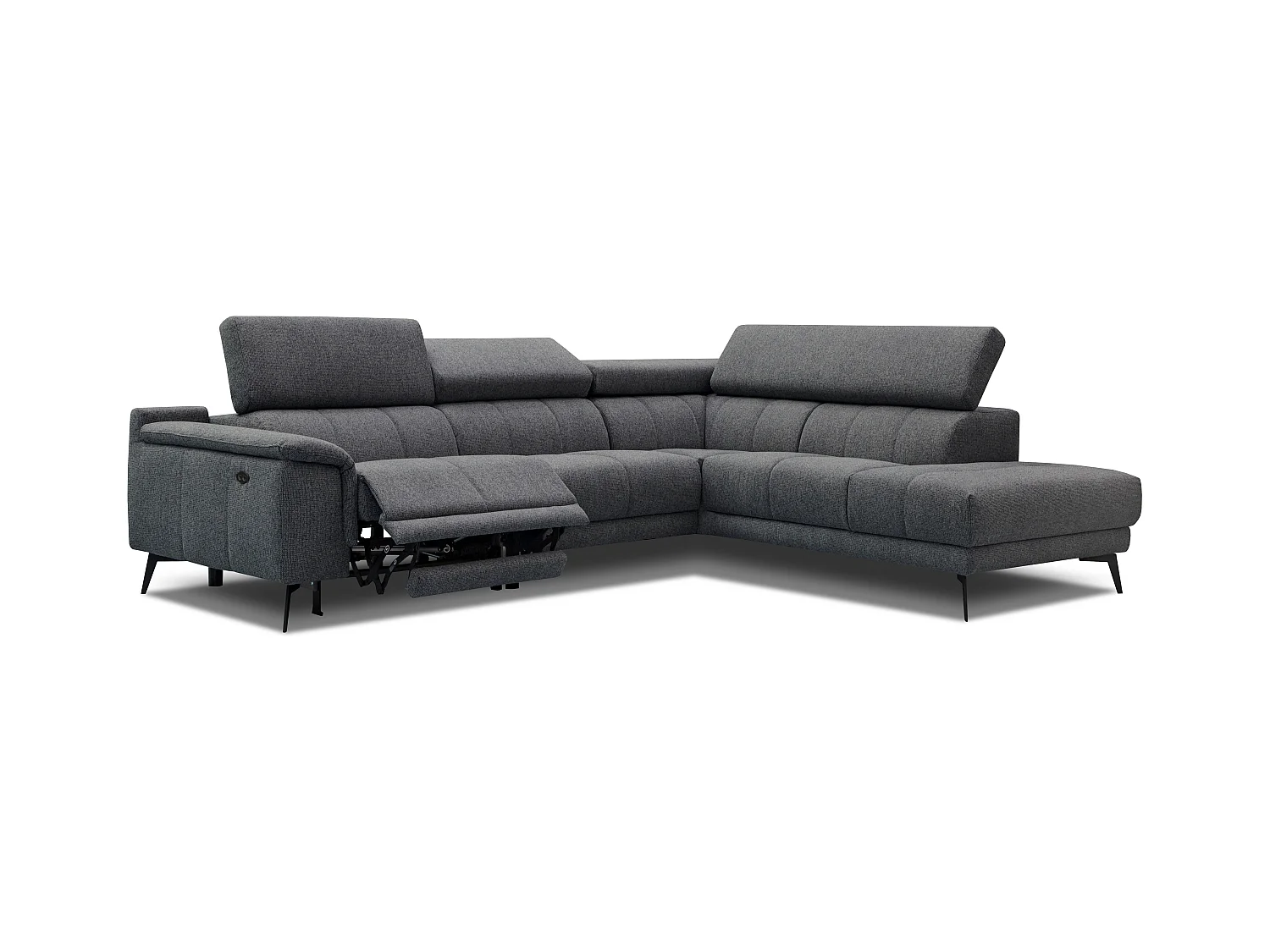 Canapé d'angle 5 places avec un relax électrique tissu gris foncé - FIERO