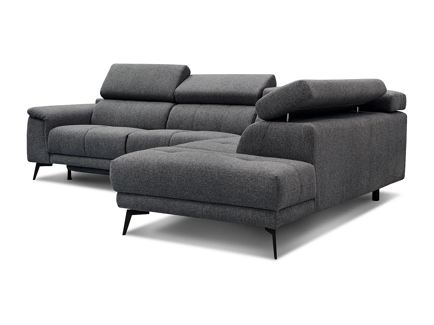 FIERO Ecksofa 5-Sitzer rechts mit 1 Relaxfunktion und verstellbare Kopfstützen, dunkelgrau
