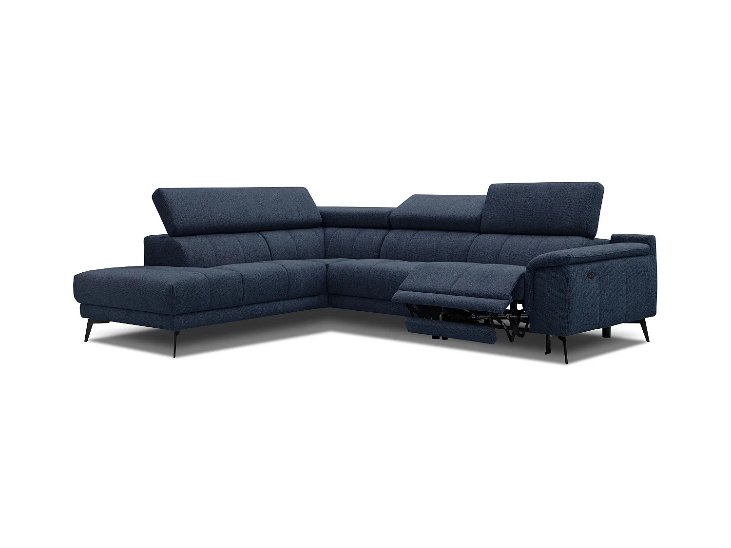 Canapé d'angle 5 places avec un relax électrique tissu bleu foncé - FIERO