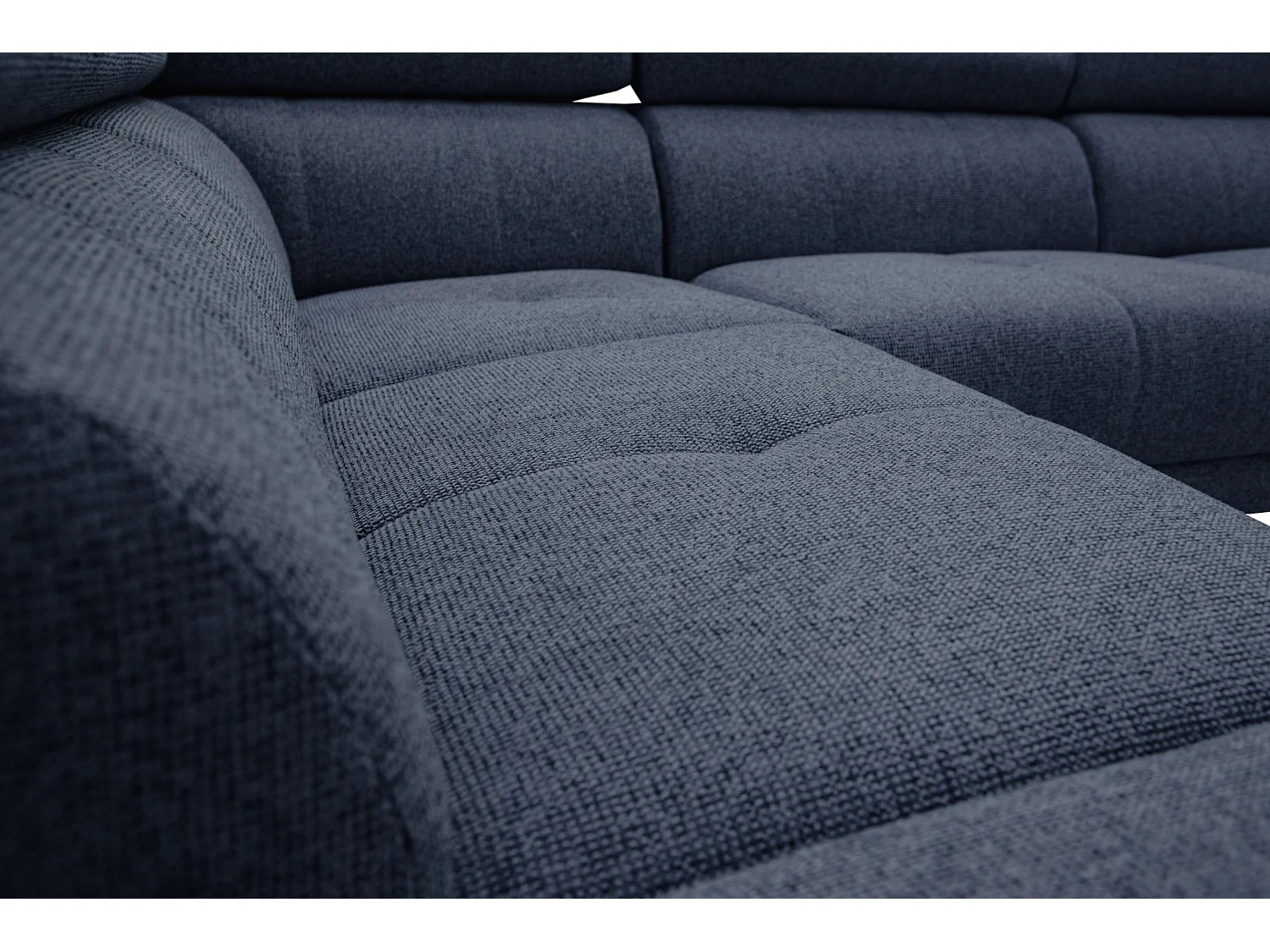 FIERO Ecksofa 5-Sitzer links mit 1 Relaxfunktion und verstellbare Kopfstützen, marineblau