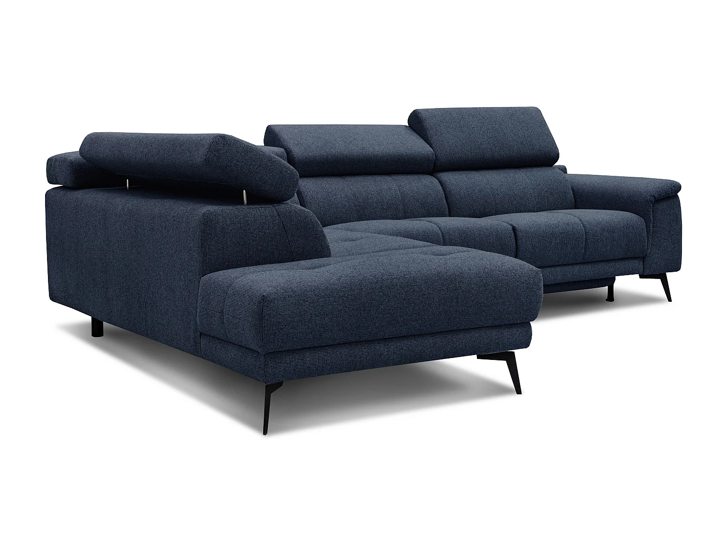 FIERO Ecksofa 5-Sitzer links mit 1 Relaxfunktion und verstellbare Kopfstützen, marineblau