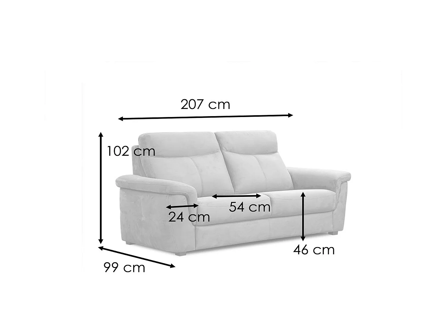 Canapé droit 3 places tissu taupe avec relax électrique - JONES